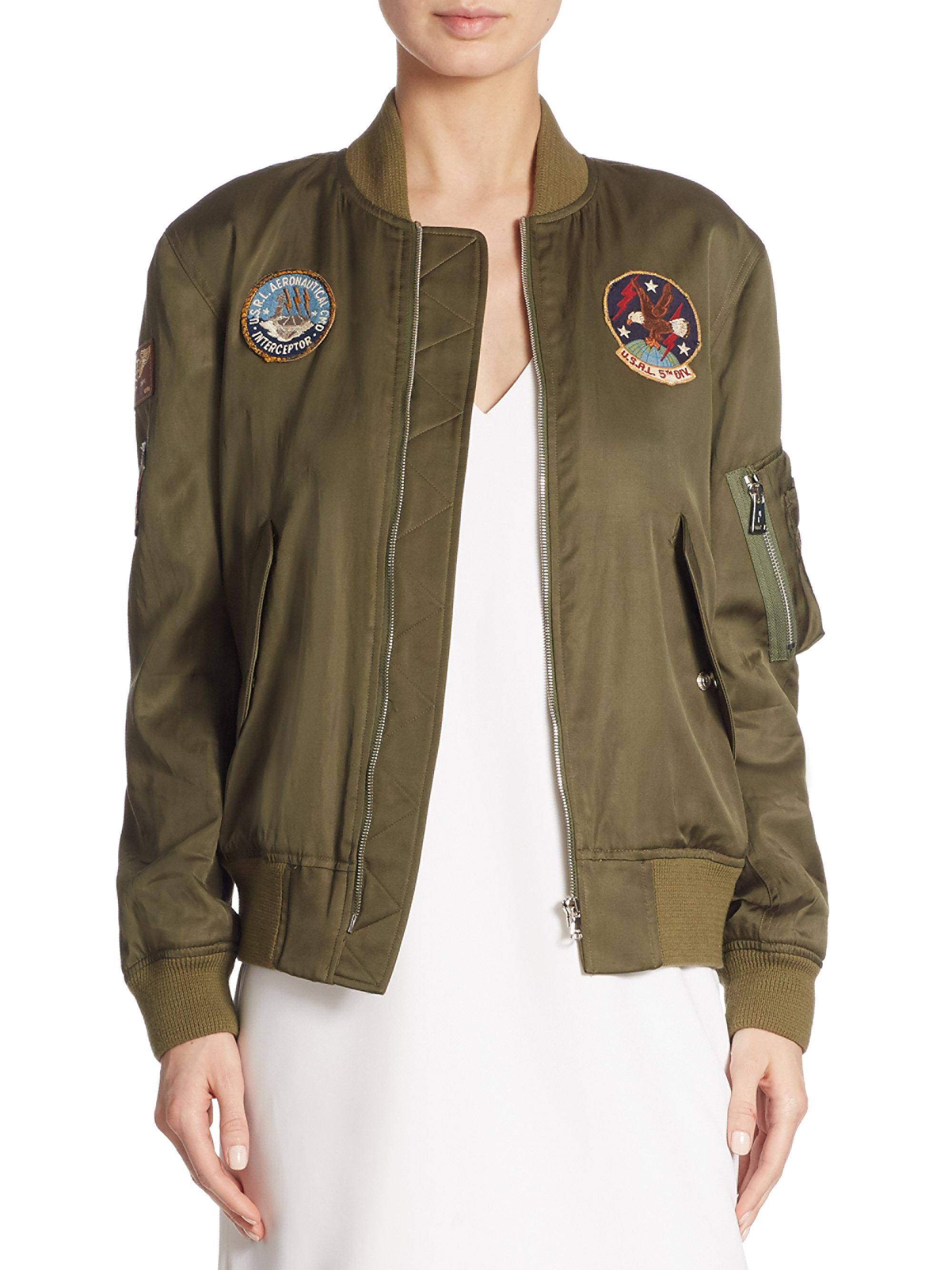 Polo Ralph Lauren Embroidered Satin Bomber Jacket in Green - Lyst